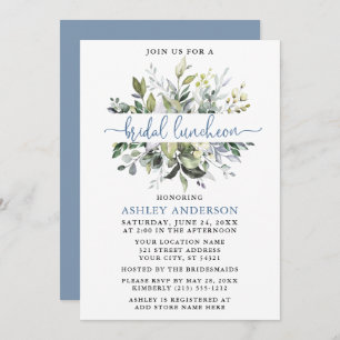 Convites Aquarela Verde Dusty Blue Script Luncheon