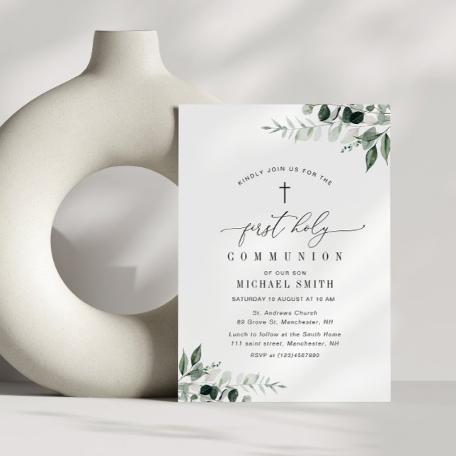 Convites aquarela verde primeira comunhão sagrada (Criador carregado)