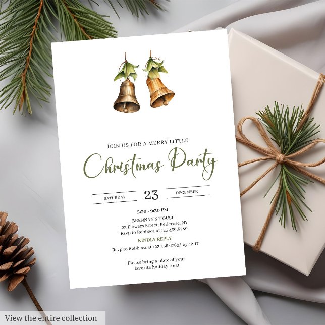Convites Aquarela Vermelho Verde Sino de Natal Rústico de F (Watercolor Red Green Rustic Holiday Christmas Party

)