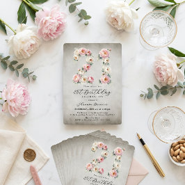 Convites Aquarela Vintage Peônia Rosa Bege Aniversário de 2