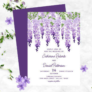Convites Aquarela Wisteria Floral Elegante Moderno Script