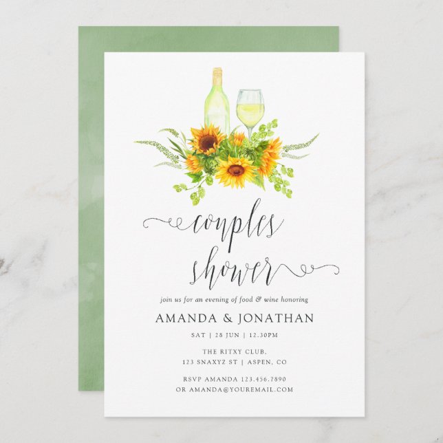 Convites Aquarelas Casais Sunflower Chá Provando (Frente/Verso)