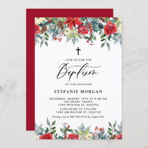 Convites Aquarelas Festivas Floral Garland Winter Baptism