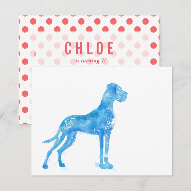 Convites Aquarelas Great Dane (Frente/Verso)