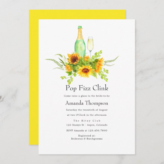 Convites Aquarelas Pop Fizz Clink Chá de panela (Frente/Verso)
