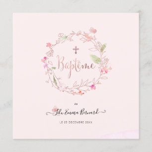 Convites Aquarelle Petites Fluers Faire-part de Baptême
