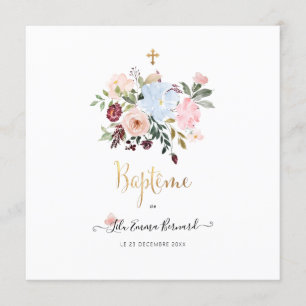 Convites Aquarelle Petites Fluers Faire-part de Baptême