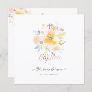 Convites Aquarelle Rosa de Jardin Faire-part de Baptême