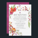 Convites Aquarelle Wild Flower Bat Mitzvah<br><div class="desc">Burgundy e plum field flower bat mitzvah convite personalizável para suas especificidades de evento.</div>