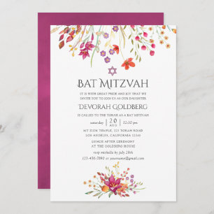 Convites Aquarelle Wild Flower Bat Mitzvah