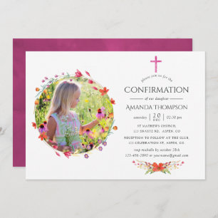 Convites Aquarelle Wildflower Baptism ou Christening