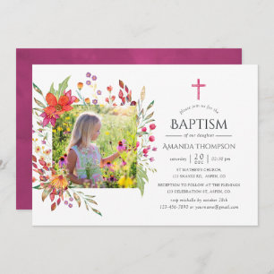 Convites Aquarelle Wildflower Baptism ou Christening