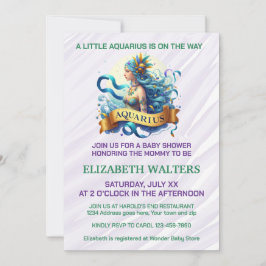 Convites Aquarius Zodiac Baby Shower Lavender and Green