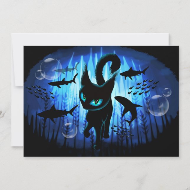 Convites Aquático - Gato Surreal na Fantasia do Oceano Prof (Frente)
