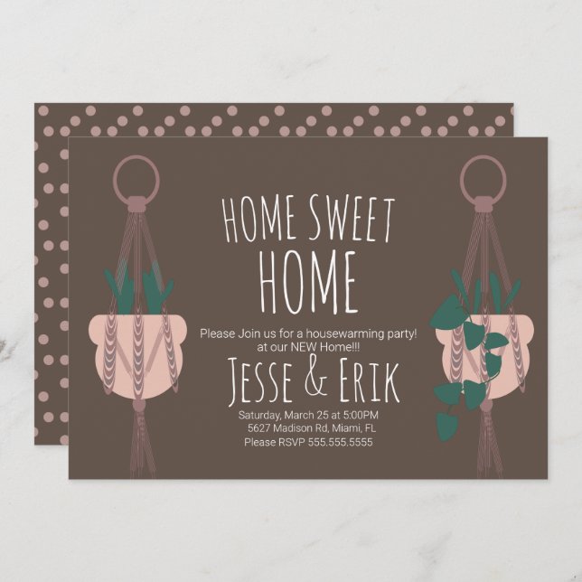 Convites Aquecimento da Casa de Plantação Moderna de Macram (Frente/Verso)