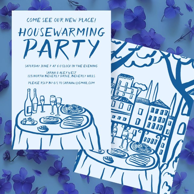 Convites Aquecimento Doméstico Do Apartamento De Balconi (Whimsical Balcony Apartment Custom Housewarming Invitation Trendy Cute Doodle Quirky Hand drawn)