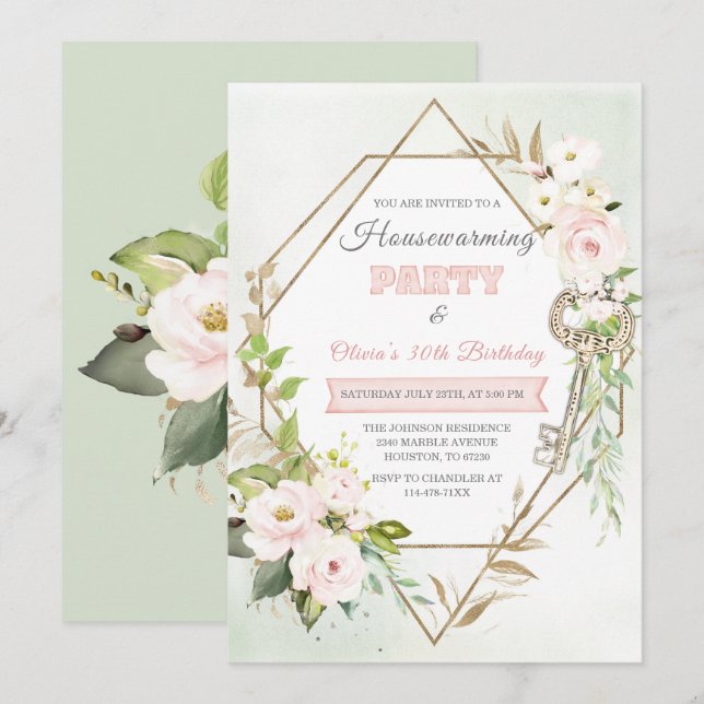 Convites Aquecimento doméstico personalizado e aniversário (Frente/Verso)