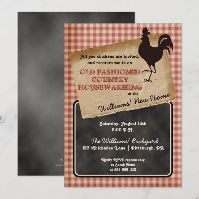 Convites Aquecimento Doméstico Rustic Rooster Cookout (Frente/Verso)