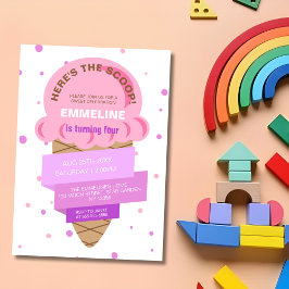 Convites Aqui Está a Colher Sorvete Doce Rosa Aniversário