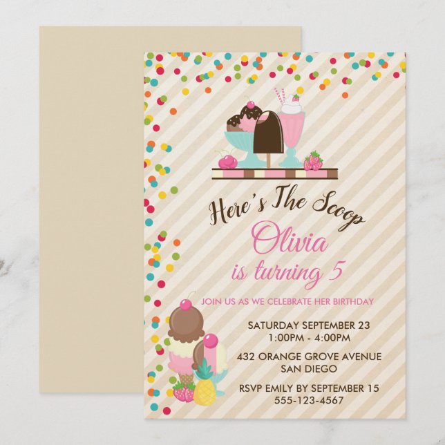 Convites Aqui está a Festa de aniversário do Sorvete Scoop (Frente/Verso)
