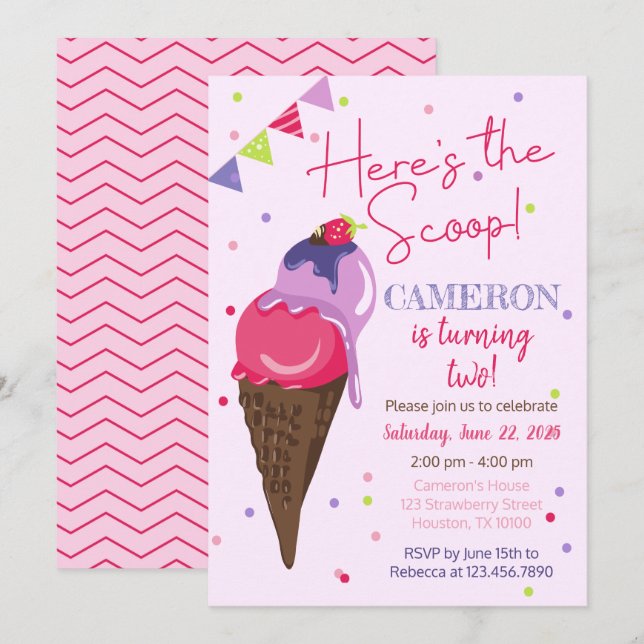 Convites Aqui está a Festa de aniversário do Sorvete Scoop (Frente/Verso)