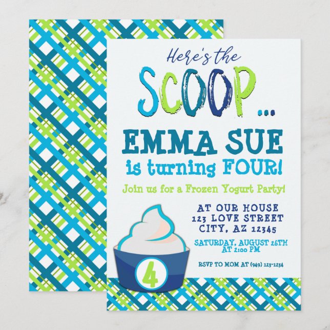 Convites Aqui está o Aniversário do Festa de Iogurte Congel (Frente/Verso)