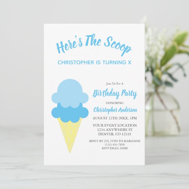 Convites Aqui está o aniversário do Sorvete de colher (Em pé/Frente)