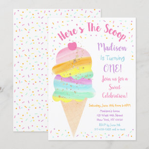 Convites Aqui está o aniversário do Sorvete Scoop Rainbow