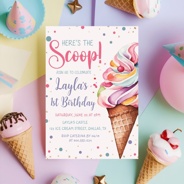 Convites Aqui está o primeiro aniversario do Sorvete Scoop (Criador carregado)