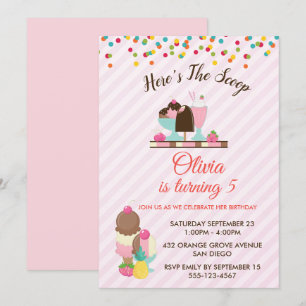 Convites Aqui Está o Sorvete & Confetes de Aniversário