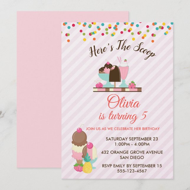 Convites Aqui está o Sorvete da colher e o aniversário de C (Frente/Verso)