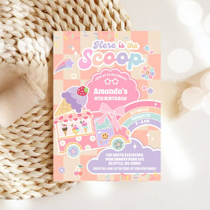 Convites Aqui está o Sorvete The Scoop Groovy Daisy Anivers
