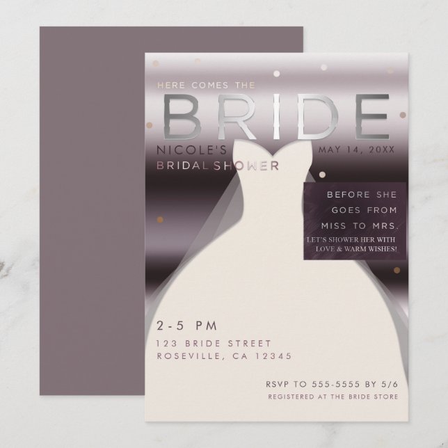 Convites Aqui vem a NOIVA Chuva de presentes de casamento S (Frente/Verso)