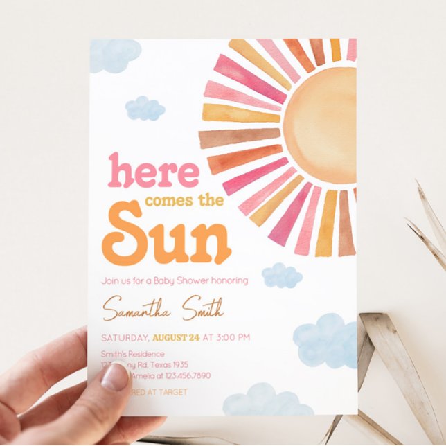 Convites Aqui Vem O Chá de fraldas Da Rapariga Do Sol (Sunshine Baby Shower Invitation)