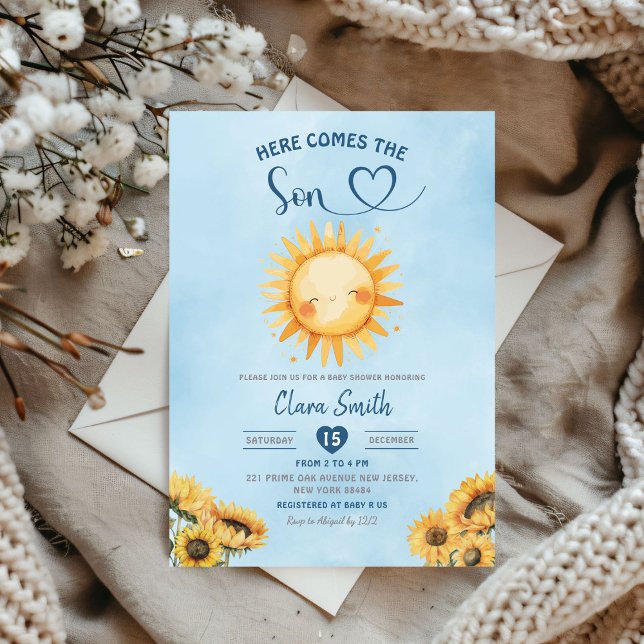 Convites Aqui Vem O Chá de fraldas Do Filho Menino (Criador carregado)