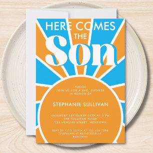 Convites Aqui vem o Chá de fraldas do Filho Retro