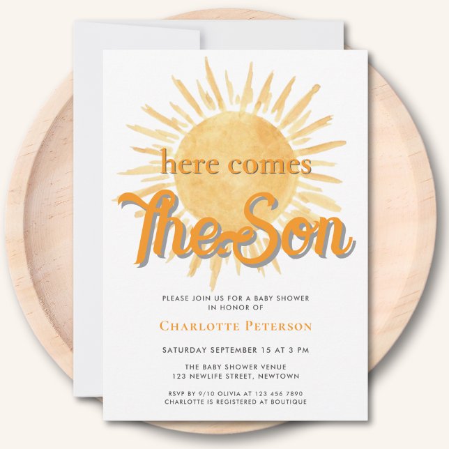 Convites Aqui Vem O Chá de fraldas Do Filho Sun (Criador carregado)