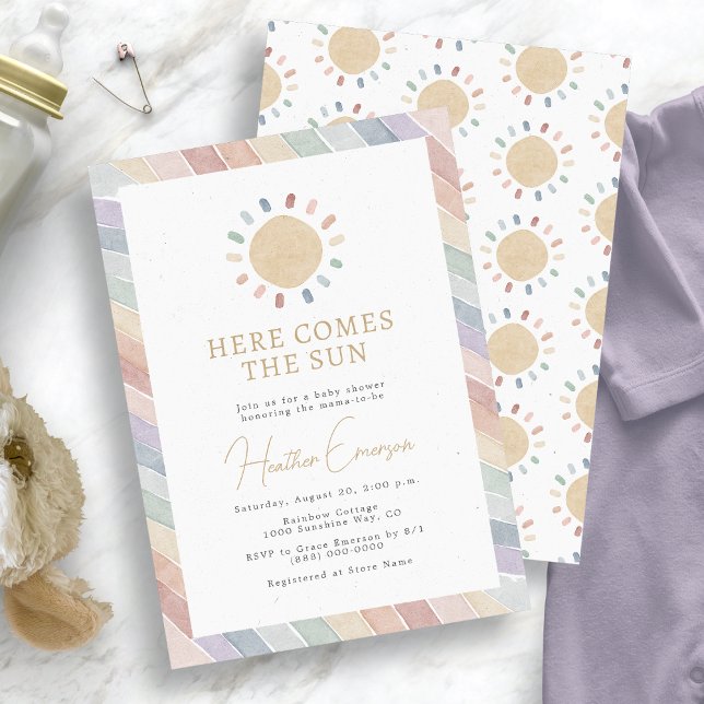 Convites Aqui Vem O Chá de fraldas Do Sol (Here Comes The Sun Baby Shower Invitation
)