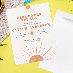 Convites Aqui vem o Chá de fraldas do Sol Filho Laranja