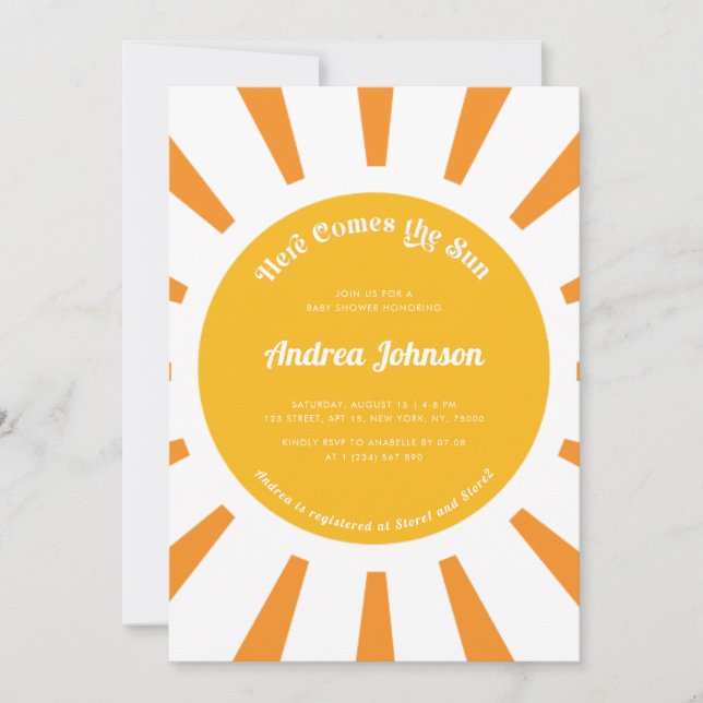 Convites Aqui vem o Chá de fraldas Sol Boho Sunshine Cute (Frente)