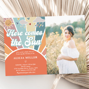 Convites Aqui Vem O Chá de fraldas Sol Muted Rainbow