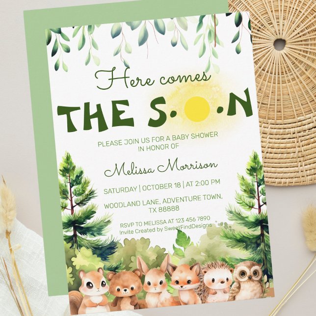 Convites Aqui Vem O Chá Do Filho Menino (Here Comes The Son Baby Boy Shower Invitation)