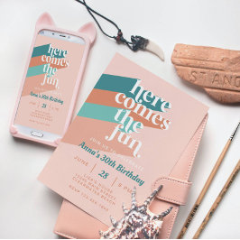 Convites Aqui vem o divertido Retro Boho aniversário de 30 