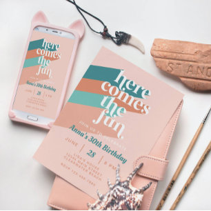 Convites Aqui vem o divertido Retro Boho aniversário de 30 