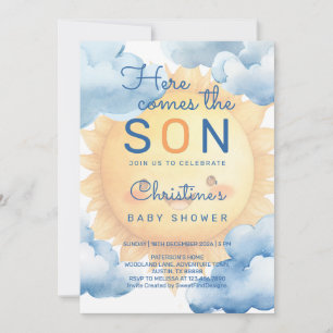 Convites Aqui vem o filho baby boy shower