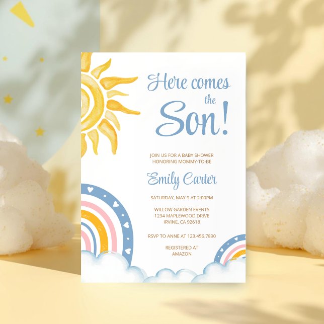 Convites Aqui Vem o Filho Chá de Bebê Boho Arco-Íris (Criador carregado)