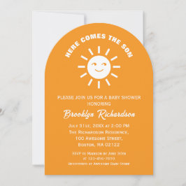 Convites Aqui Vem O Filho Sol Laranja Chá de fraldas Branco