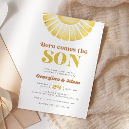 Convites Aqui Vem O Filho Sunshine Boho Chá de fraldas