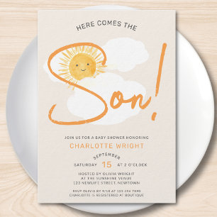 Convites Aqui Vem o Menino Chamada Baby Shower