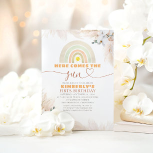 Convites Aqui Vem O primeiro aniversario Arco-Íris Do Sol
